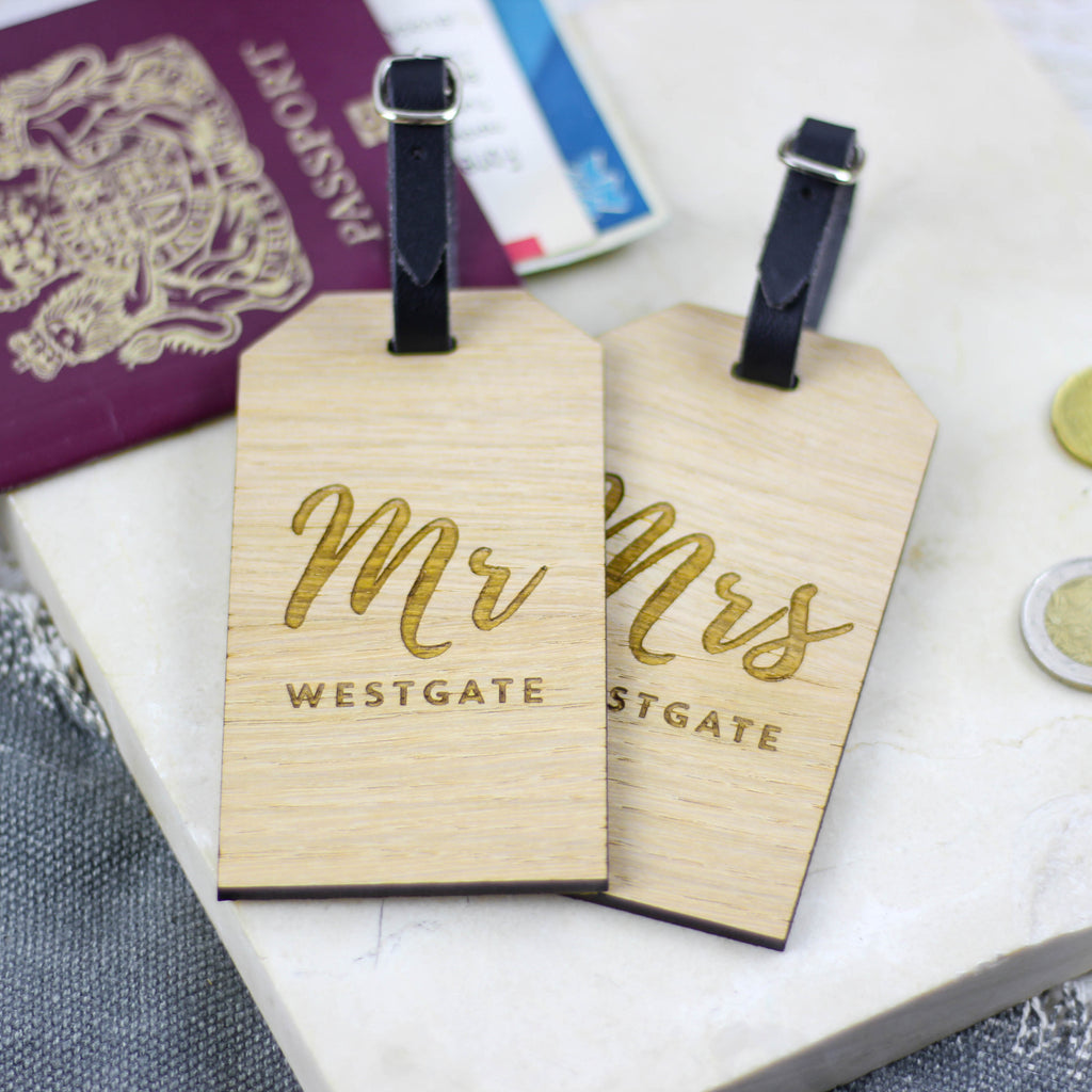 Personalised Mr And Mrs Wooden Luggage Tag