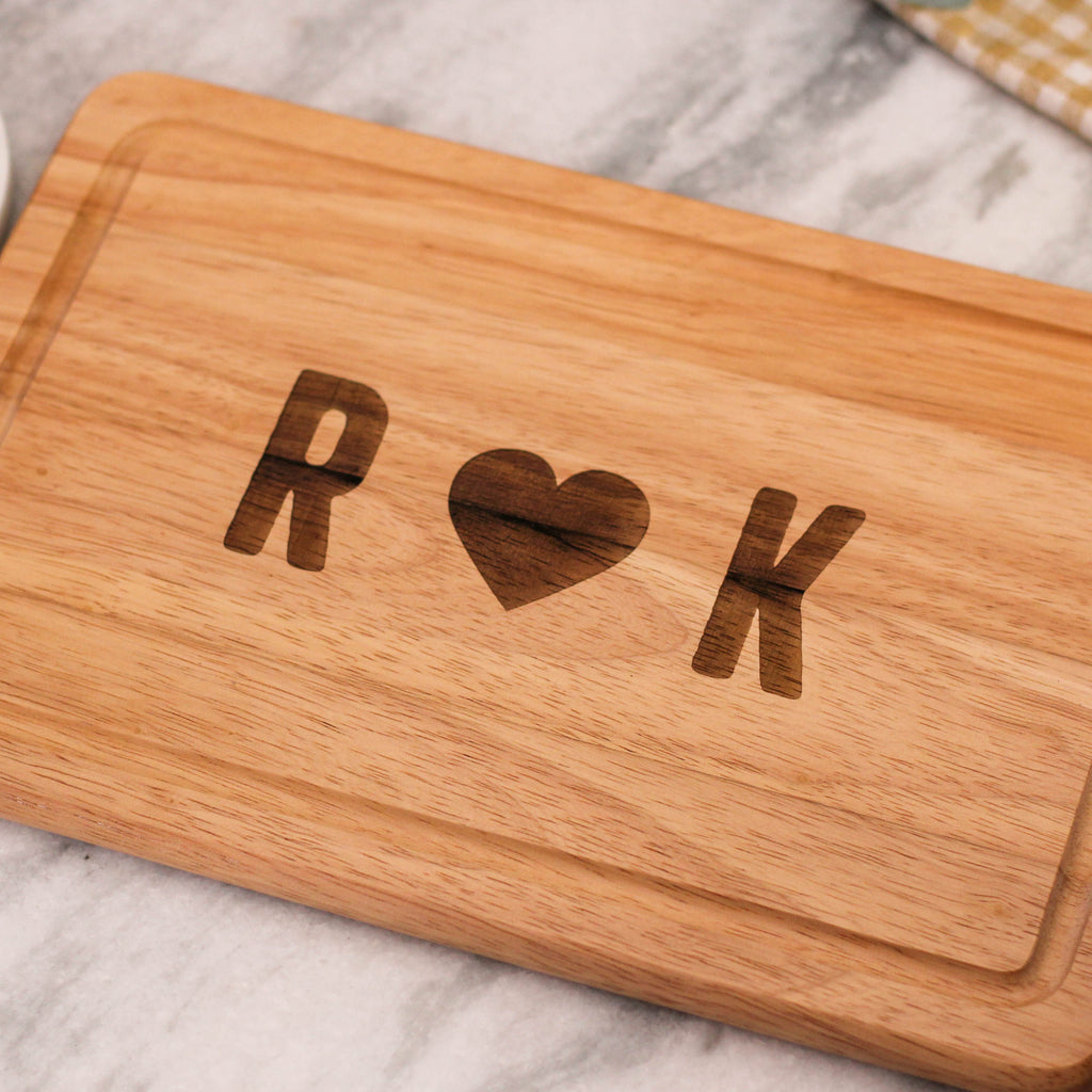 Personalised Heart Initials Wooden Chopping Board