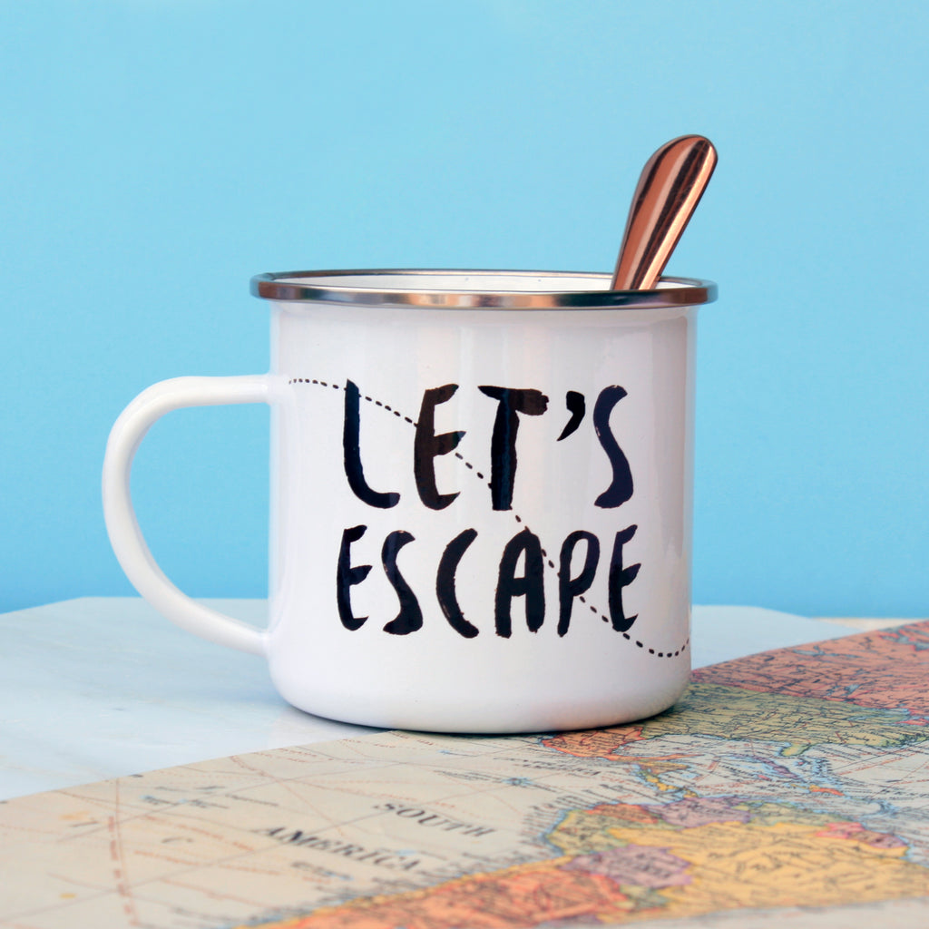 Let's Escape Paper Plane Enamel Mug