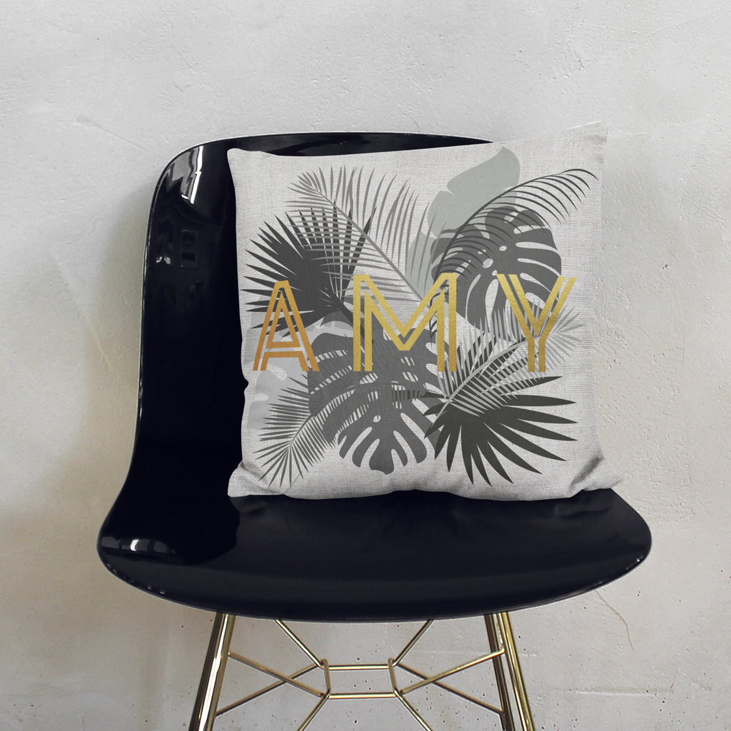 Personalised Gold Palm Leaf Cushion