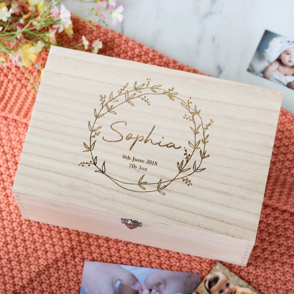 Personalised Baby Wreath Keepsake Memory Box