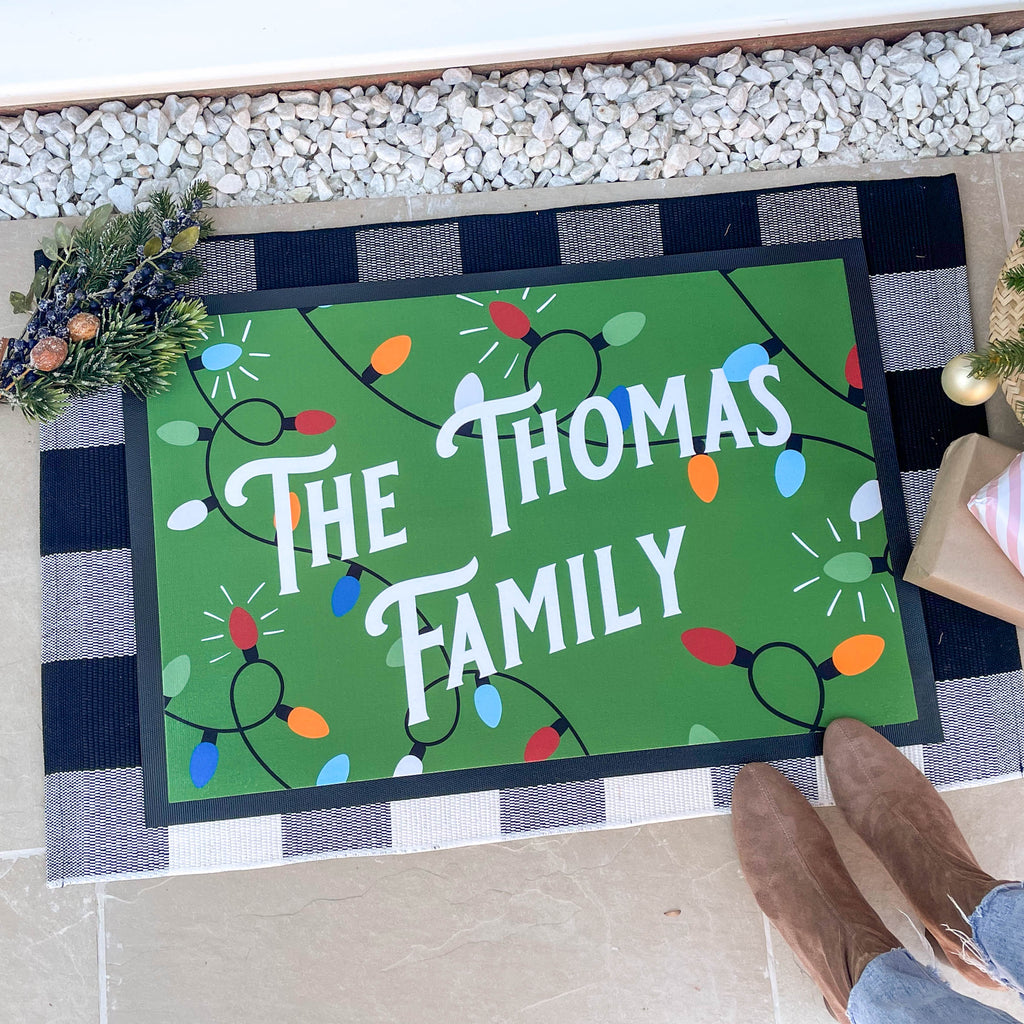 Personalised Christmas Lights Family Doormat