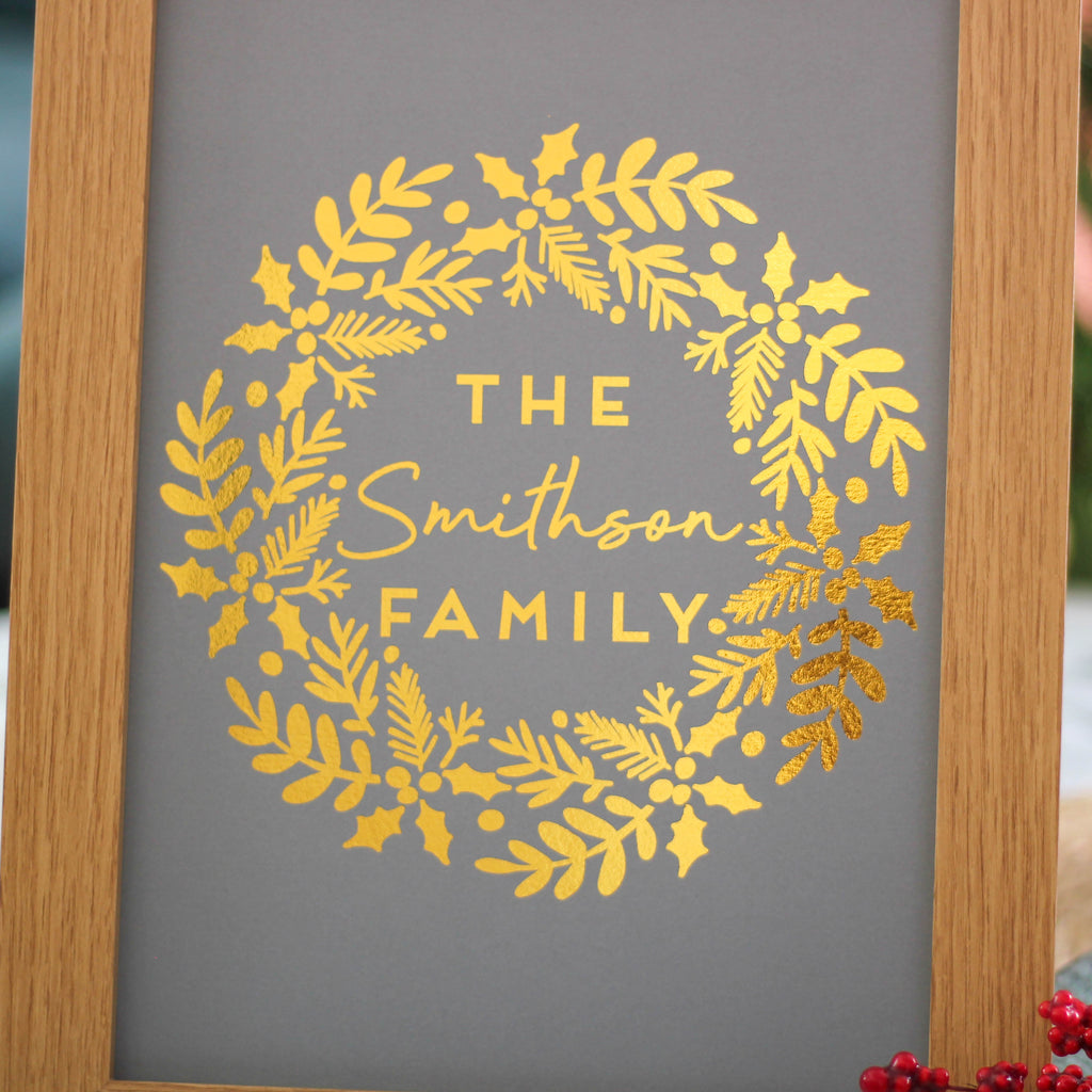 Personalised Family Christmas Wreath Foil Print