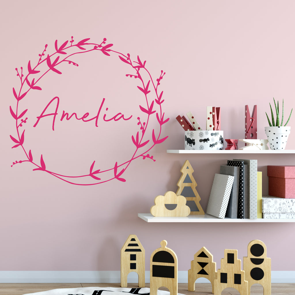 Personalised Floral Wreath Wall Sticker For Kids Room