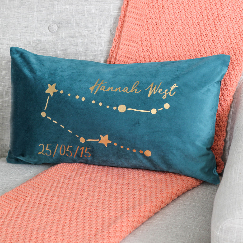 Personalised Star Sign Velvet Cushion For Her Home