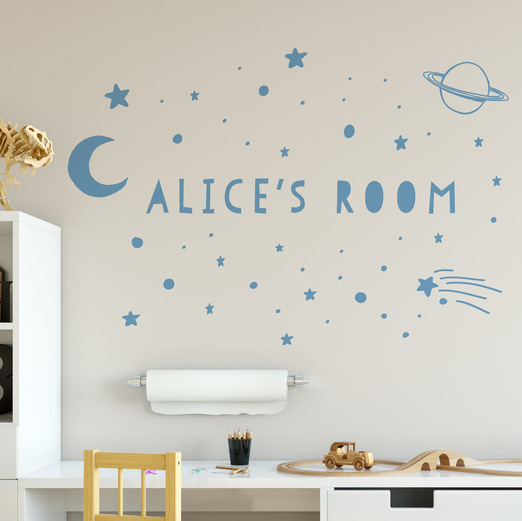 Personalised Space And Stars Wall Sticker For Bedroom