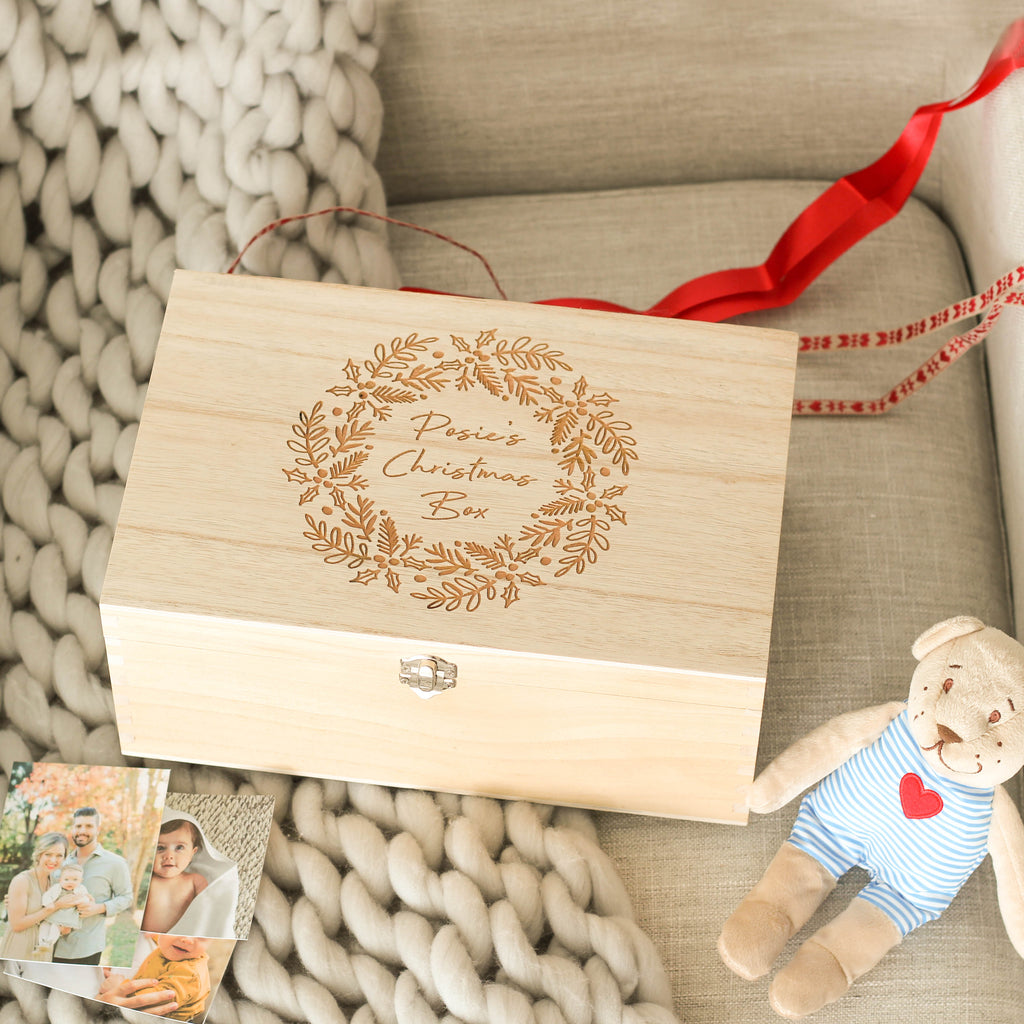Personalised Babies First Christmas Wreath Keepsake Box