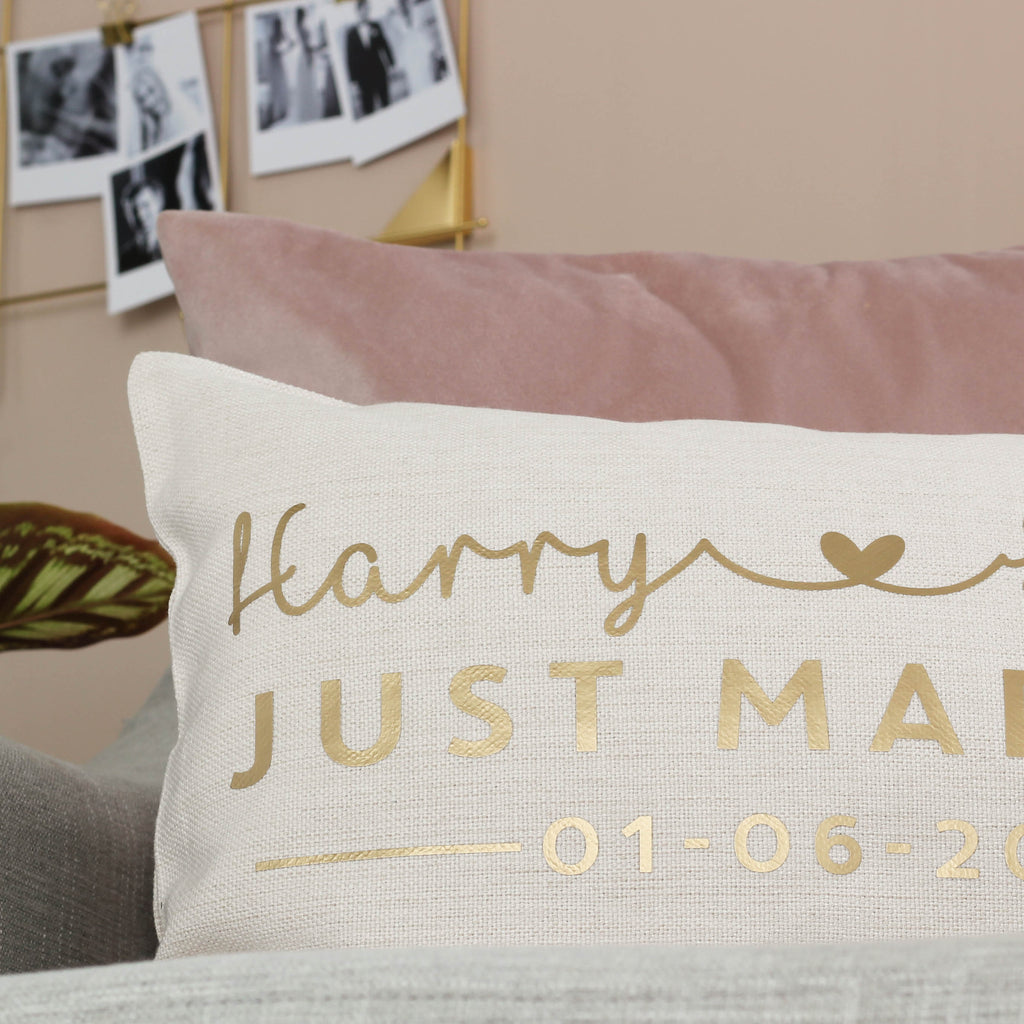 Personalised Just Married Gold Cushion