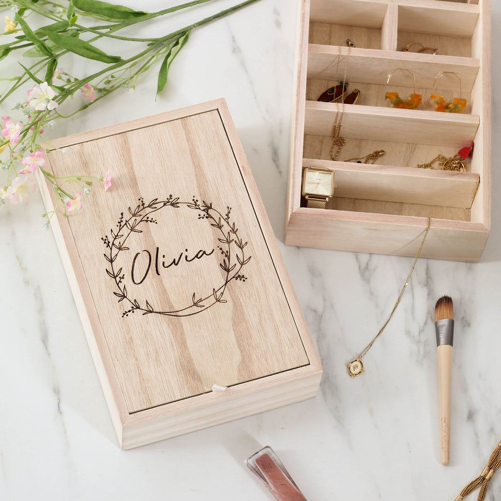 Personalised Wooden Jewellery Box With Mirror