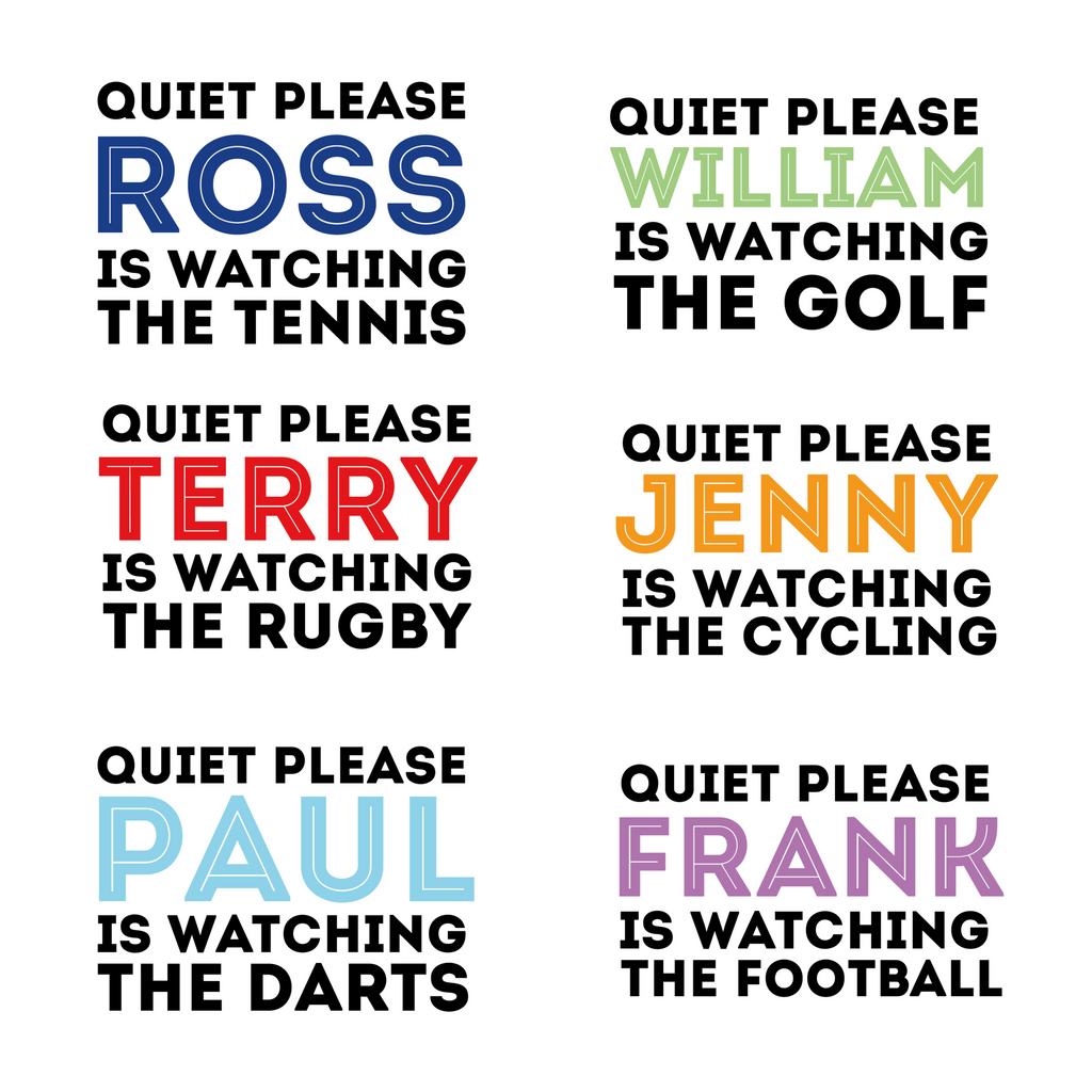 Personalised Quiet Please Watching The Sport Mug